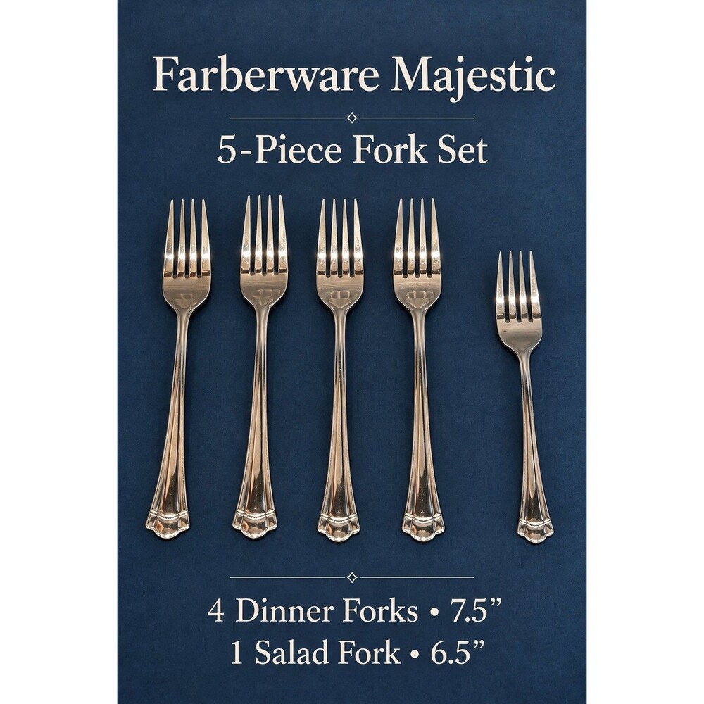 Farberware Majestic Stainless Steel Silver Fork Set 5pc 4 Dinner 7in + Salad 6.5